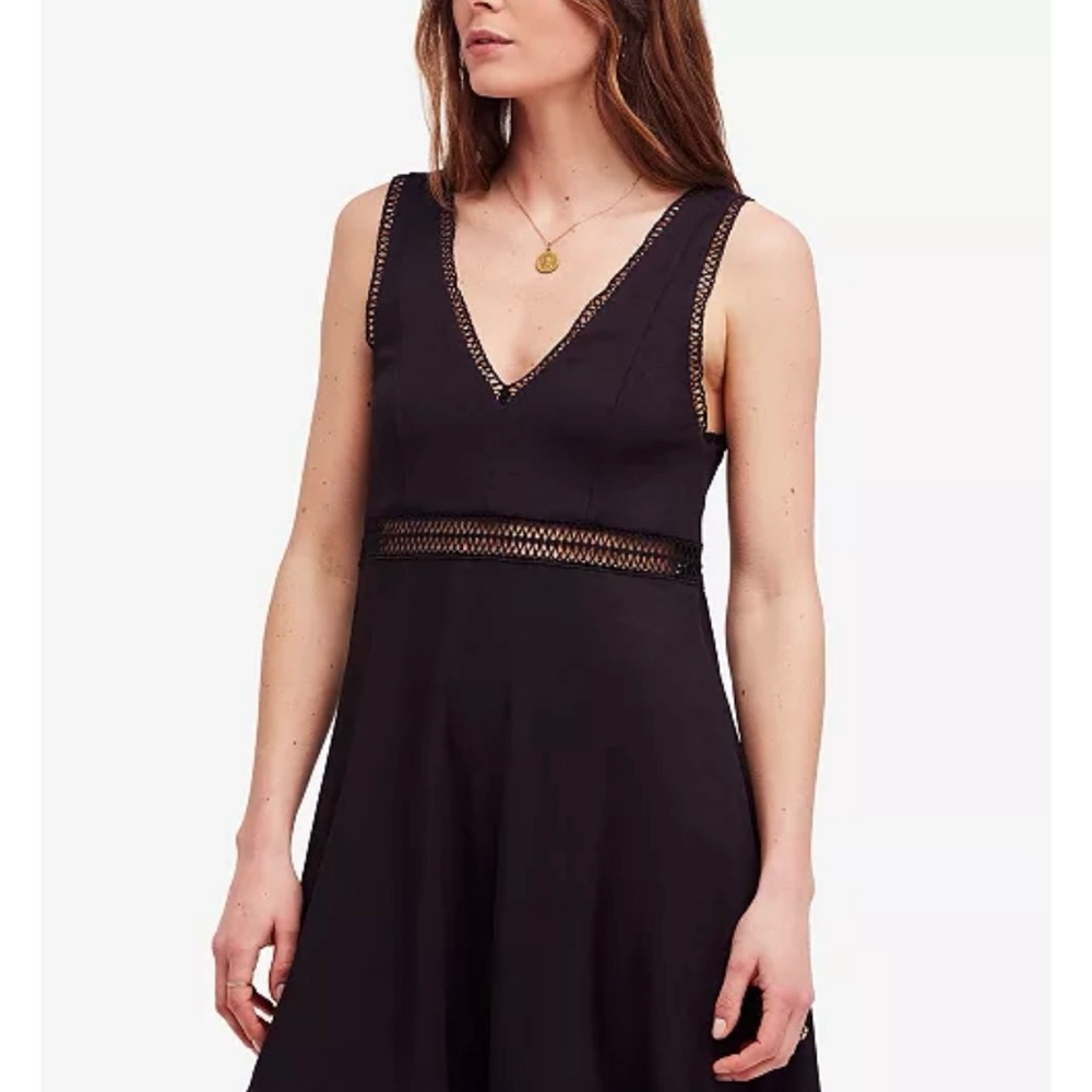 Free People Black Lace Trim Mini Dress